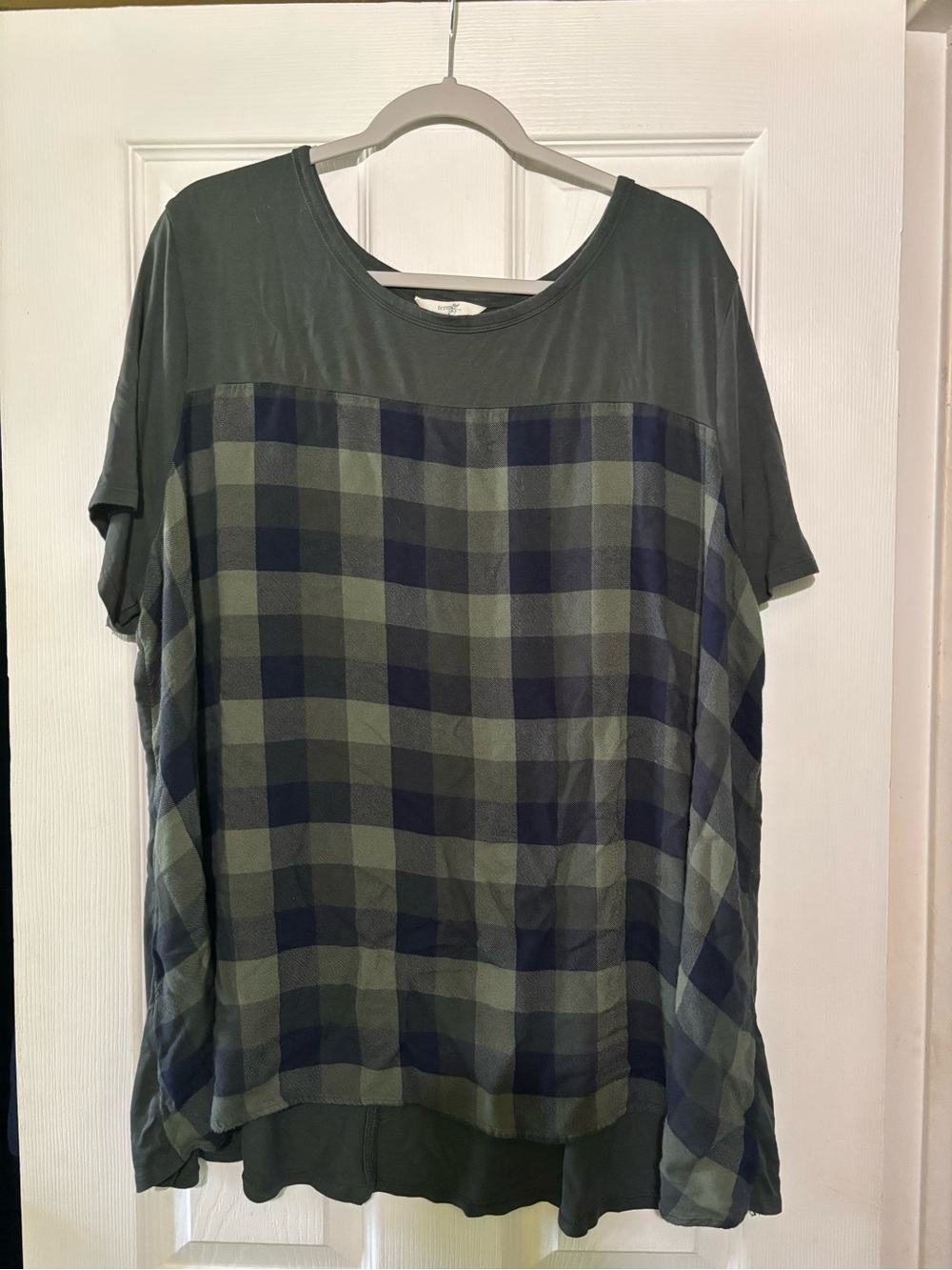 Terra & Sky Olive and Navy Plaid Short-Sleeve Tunic